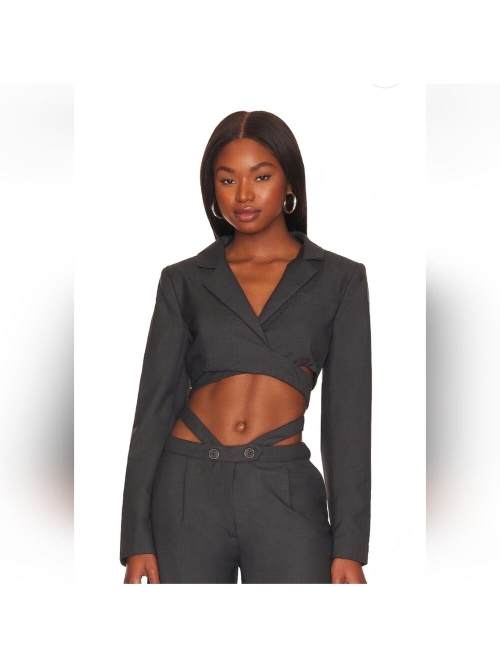 Bardot Cropped Wrap Front Blazer in Charcoal Gray Size 2 NWT